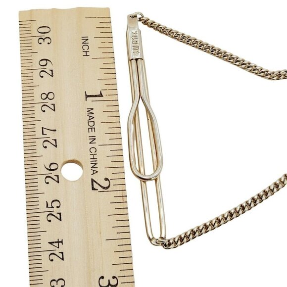 Vintage Swank Slide On Tie Bar W/ Chain Knotted Accent Red Glass Ends Gold Tone - Picture 7 of 8